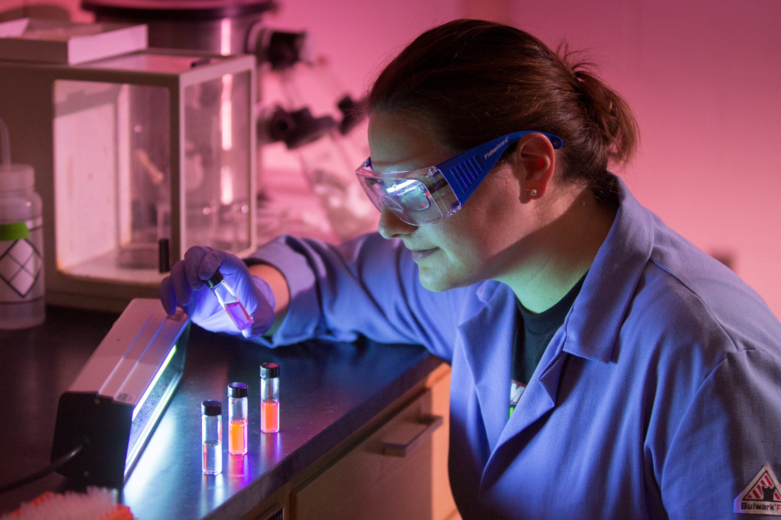 In the Chemistry department a grad student works through drug delivery agents