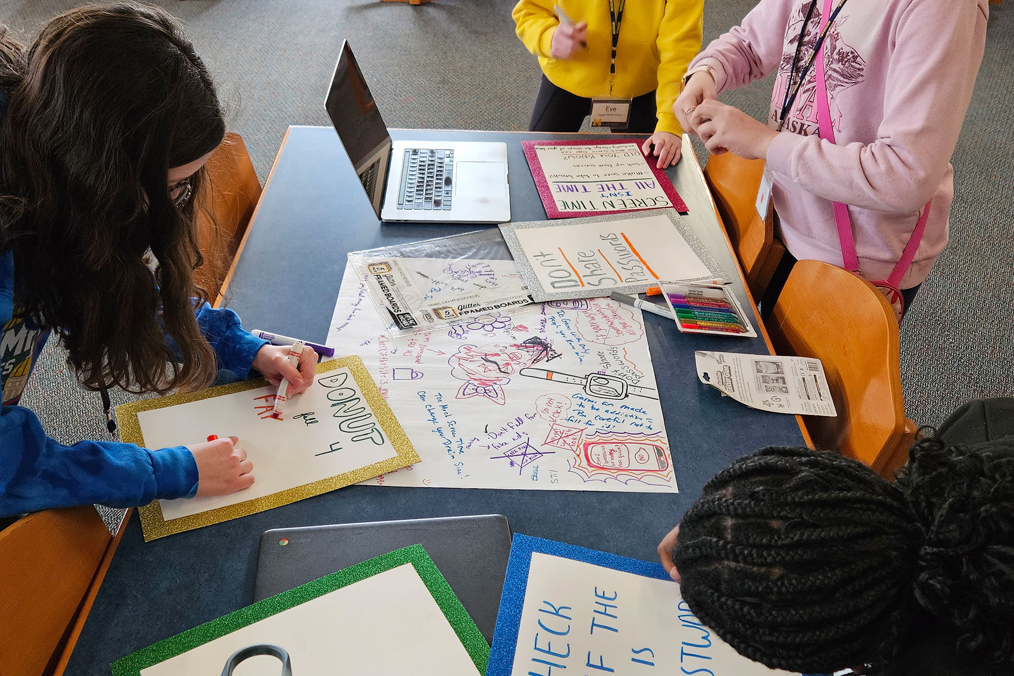 Middle schoolers work during a Digital Wellness class at Tappan Middle School.
